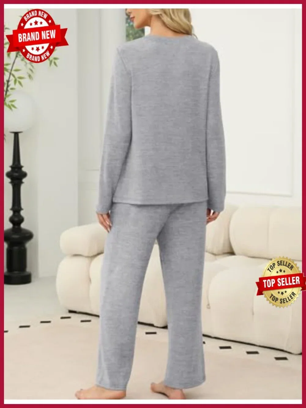 Women's Cotton Pajama Set, Long Sleeve Lounge Sleepwear